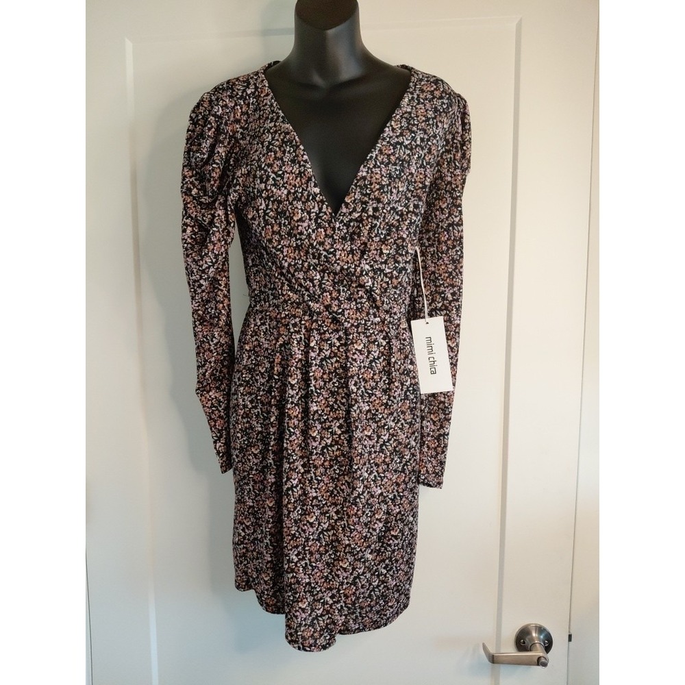 Mimi Chica‎ Sz S  Black PrintChiffon Dress Boho Y2 Cottagecore Lined